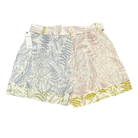 NWT Aura Red Dress Floral Euro Summer Linen Blend High Waisted Belted Shorts - Picture 4 of 9